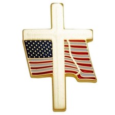 Gold Cross & American Flag Pin, American Flag Cross Pin - Set of 3