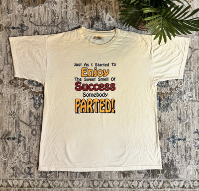 TicT Vintage 90s Funny Graphic Print White Cotton Knit Crew Tee XL