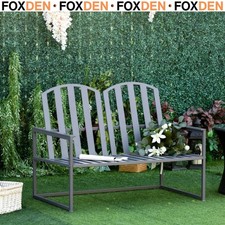 Steel Patio Garden Bench Loveseats for Outdoors Park Yard Slatted Design Grey