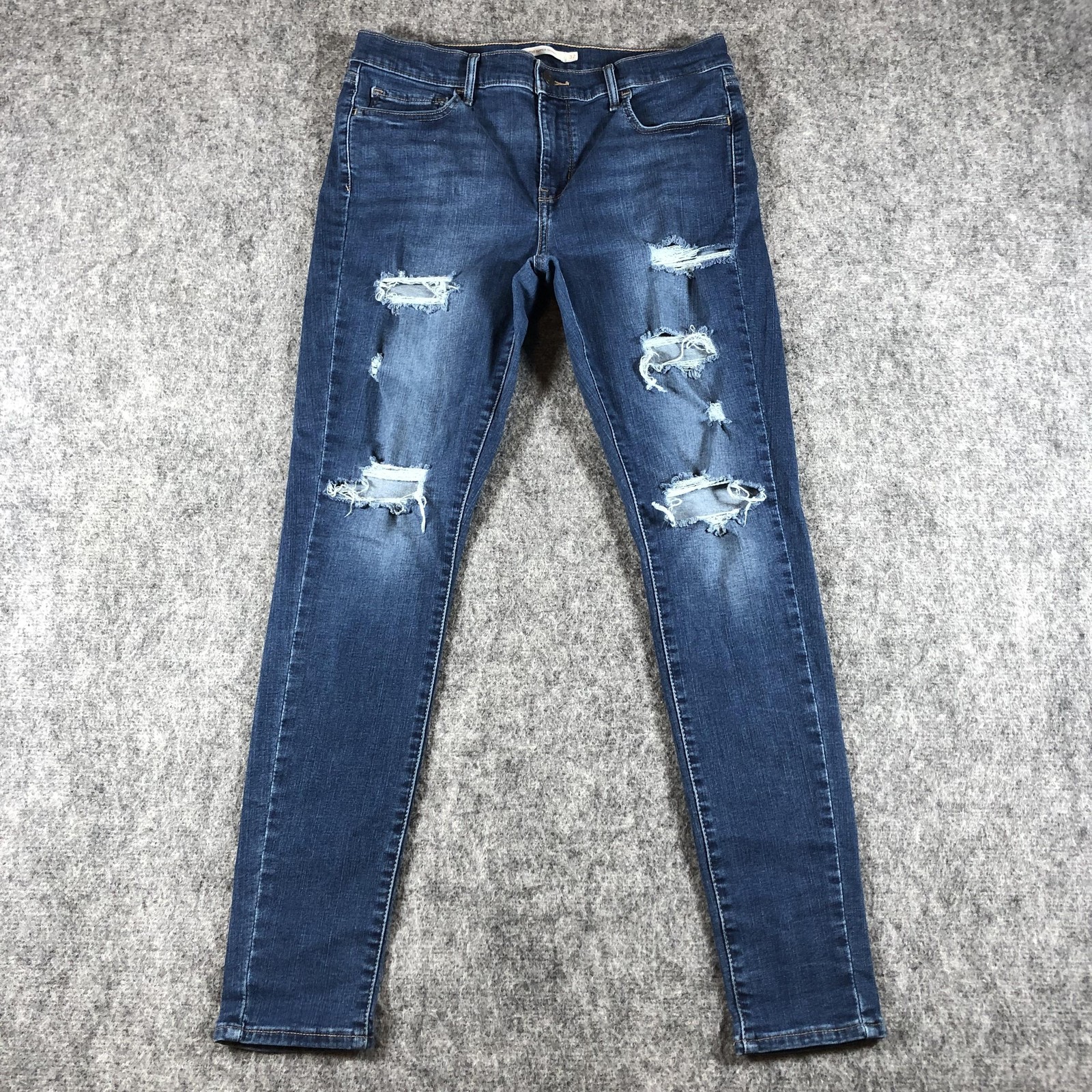 Levis 710 Super Skinny Jeans Womens 32 Blue Distressed Medium Wash Stretch Denim