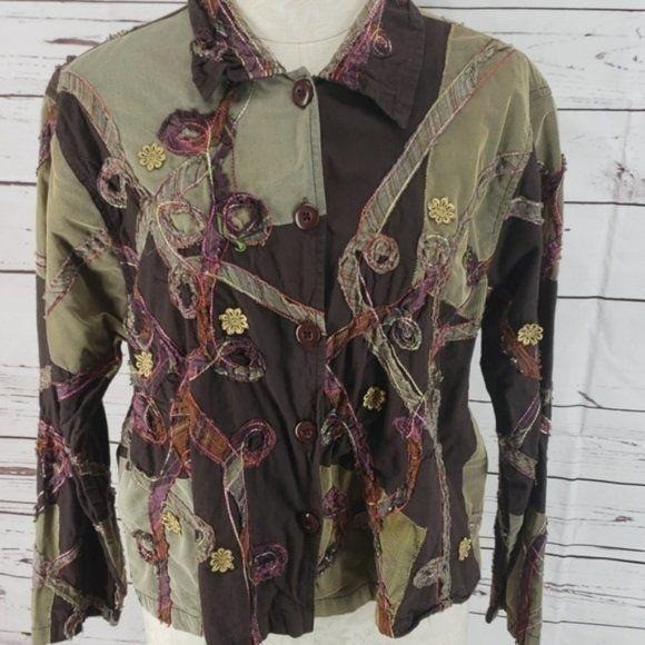 Ronnie Salloway Patchwork Button-Up Jacket L 100%… - image 8