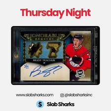 2018 UPPER DECK THE CUP BRADY TKACHUK HONORABLE NUMBERS ROOKIE AUTO PATCH RC /7