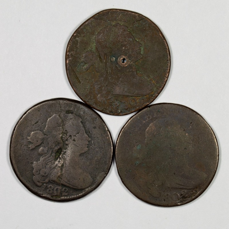 Lot of (3) Draped Bust Large Cents - 1800, 2x 1802