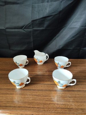 colclough 7983 1 Milchkännchen & 4 Tassen 5 teiliges Set Apricot Rose