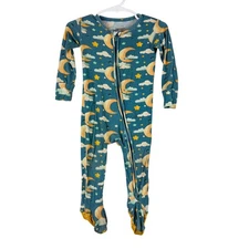 Posh Peanut Footie Zipper Pajama Blue Stars - 12-18 Months
