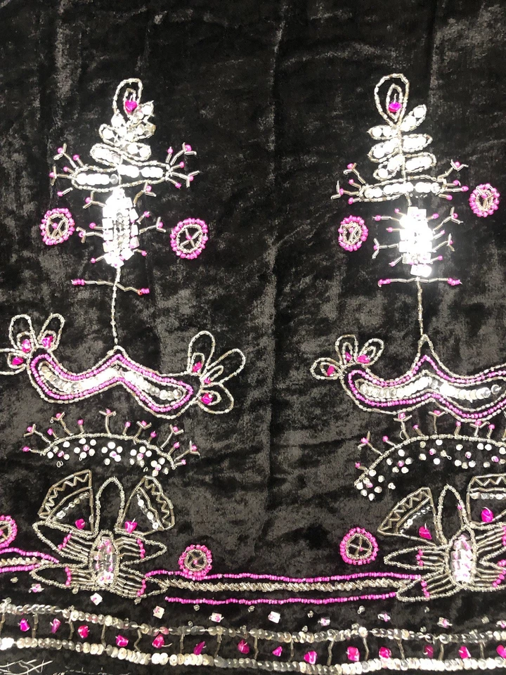 Mezcla Nouveau Falda 10 Negro Terciopelo Midi Cuentas Lentejuelas Boho Hippie Western *defecto Foto 3 de 4