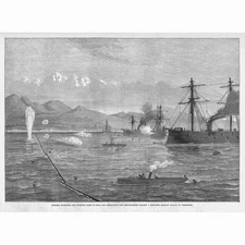 RUSSO-TURKISH WAR The Turkish Fleet in Suda Bay - Antique Print 1877