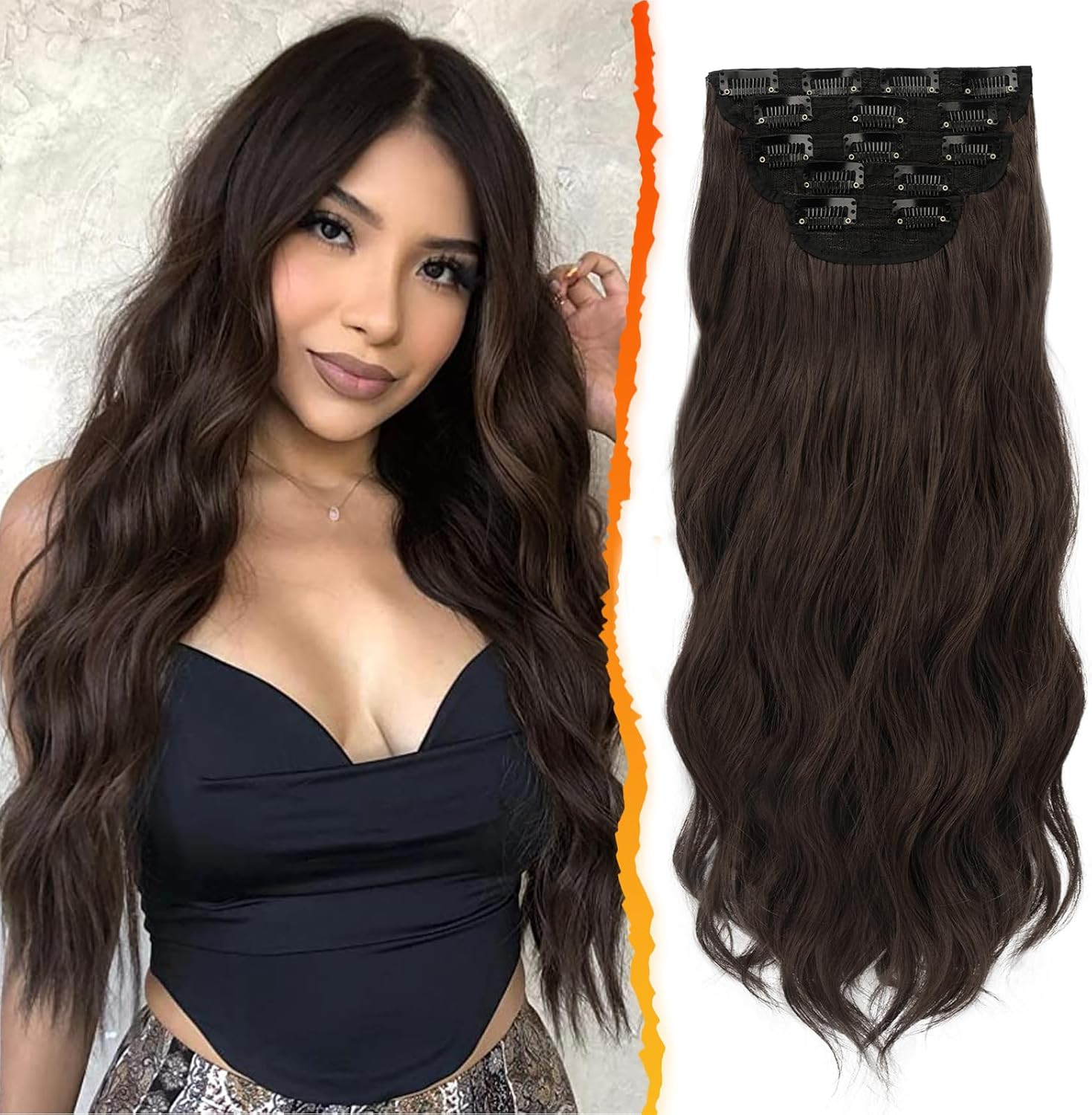 Extensiones De Clip De Pelo, 5 PCS Extensiones De Cabello Grueso Ondulado Largo