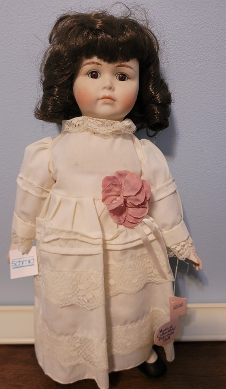 NEW VTG SCHMID Porcelain Doll with music box: 'Thank Heaven for Little Girls'