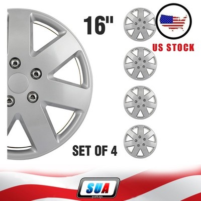 Set of 4 Fits All Makes Models 16 Inch Trim Silver PP Hub Caps Wheel Covers Kit