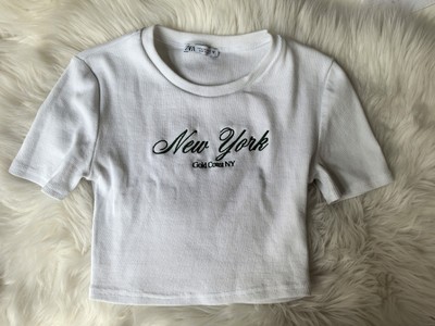 Weißes Crop T-shirt New York Gold Coast NY Von Zara 