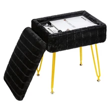 H&B Luxuries Black Multi-Functional Footrest Ottoman Makeup stool with Storage