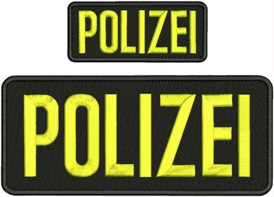 Polizei 2 Embroidery Patches 10x4 And 5x2'' Hook On Back  YellowOn Black