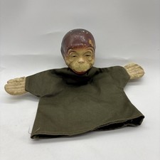 1930s - 1940s Antique Wooden Head Monkey Hand Puppet AA