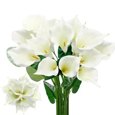 14 Big Heads Artificial Calla Lilies with Green LeavesRealistic Latex Calla L