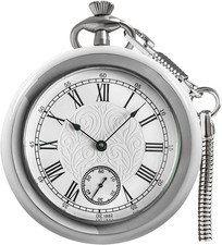 Luxury 316L Stainless Steel Mechanical Pocket Watch for Men with Chain  Box