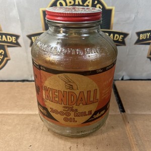 Vintage Kendall Motor Oil 2000 Miles One Quart Glass Jar Garage Gas Station