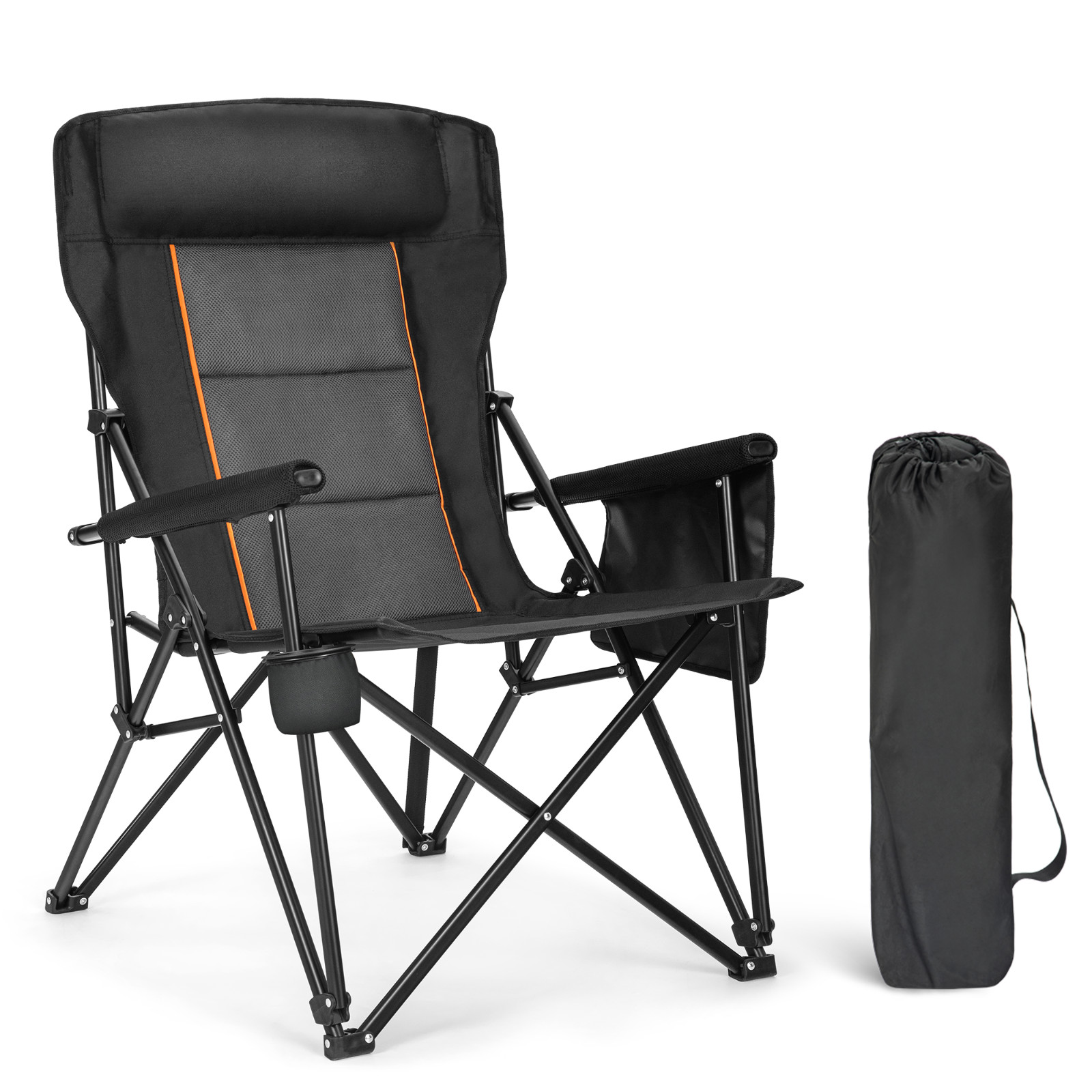 Oversized Camping Chair High Back Portable Chair Heavy Duty Support 500LBS Black