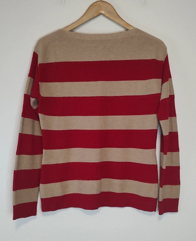Suéter Pullover Coldwater Creek Rojo y Tostado Rayas Acento Metálico Cuello Redondo XS Foto 2 de 4