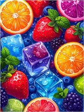 Tile Mural Colorful Citrus Fruit with Ice Cubes Kitchen Bathroom Wall Backsplash