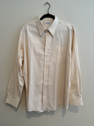 Hemrajani Bros Ltd Beige Solid Woven Dress Shirt Men Long Sleeve Custom Tailored