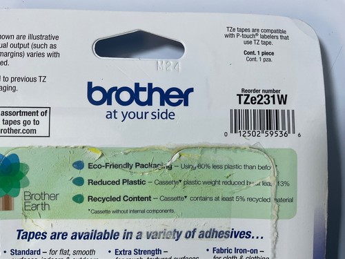 Cinta laminada Brother TZE231 impresión negra sobre blanca para fabricante de etiquetas P-touch - Imagen 4 de 4
