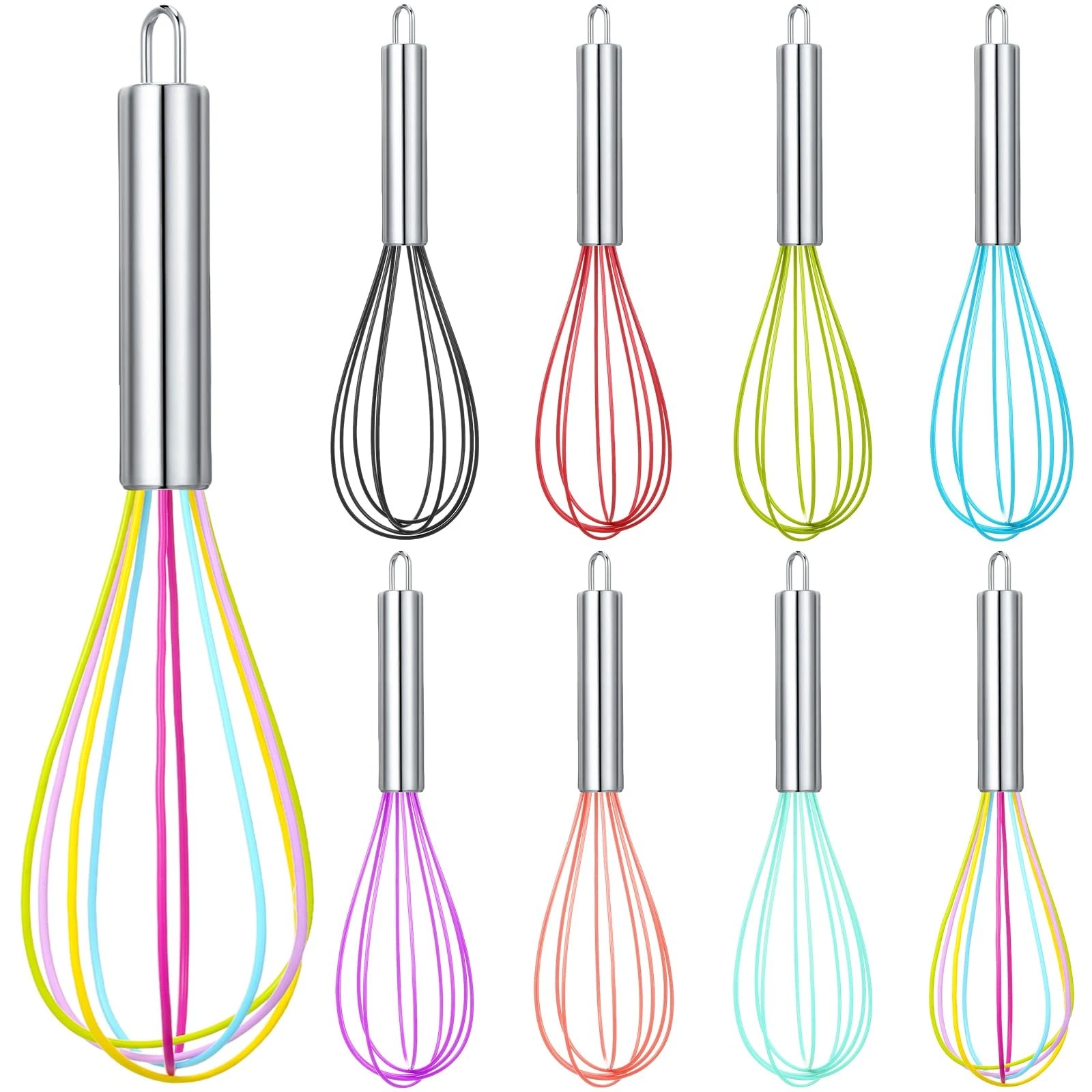 8 Pcs 8 Inch Whisks Bulk for Cooking Silicone Whisks Non Scratch Stainless St...