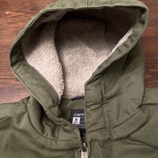 Women's Carhartt Sherpa Lined Duck Canvas Jacket SZ 2X Green Hooded OJ4392-W