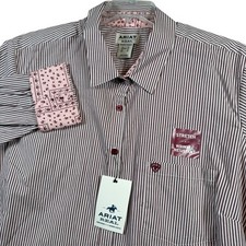 NEW Ariat Womens 3X Stretch Wrinkle Resistant Red White Stripe Long Sleeve Shirt