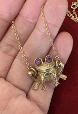 Vintage Original Adorable Gold Tone Frog Pendant Necklace By TANCER