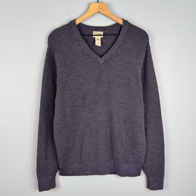 LL Bean Men's Large Regular Fit Woolmark Merino Wool Blue V-Neck Knit Sweater