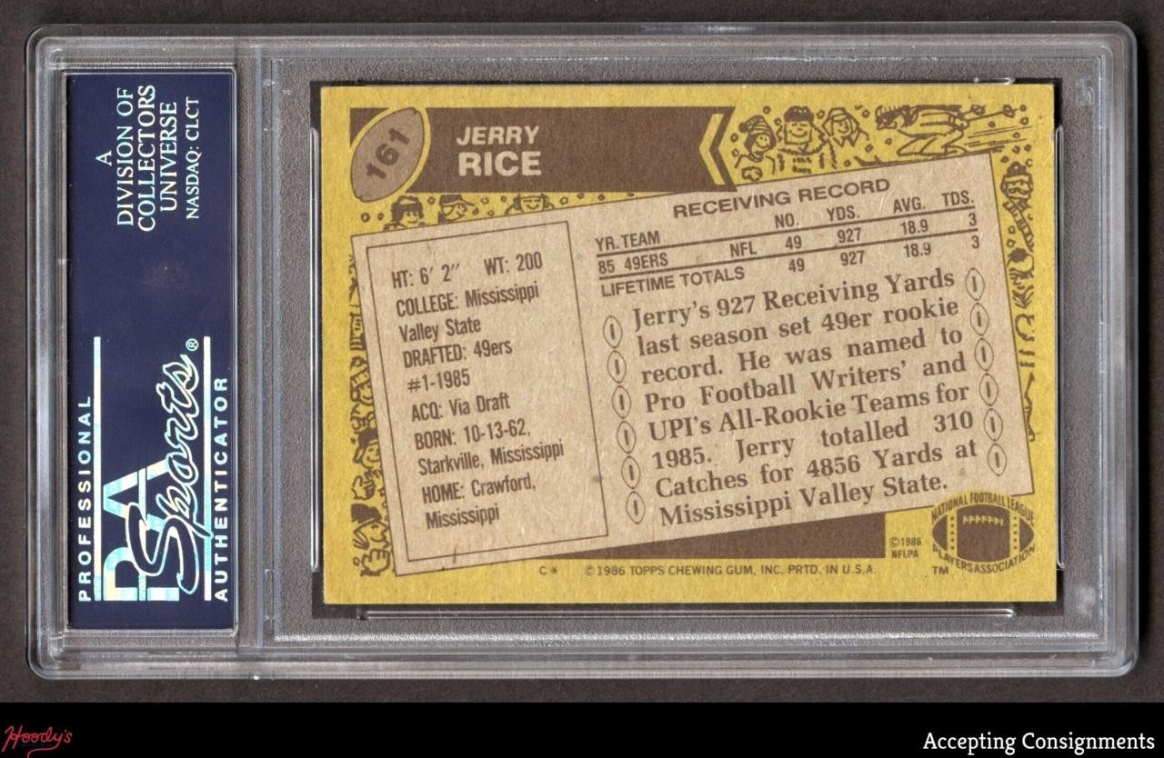 1986 Topps #161 Jerry Rice RC ROOKIE 49ers PSA 5 EX view 2