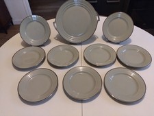 SERVICE À GATEAU ART DÉCO VERT ET ARGENT PORCELAINE TCHÉCOSLOVAQUIE SIGNÉ EPIAG