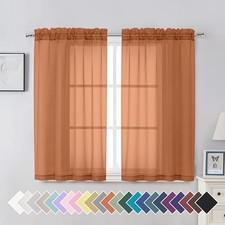 Sheer Curtains 45 inches Long, Short Kitchen 42"W x 45"L Pack of 2 Orange