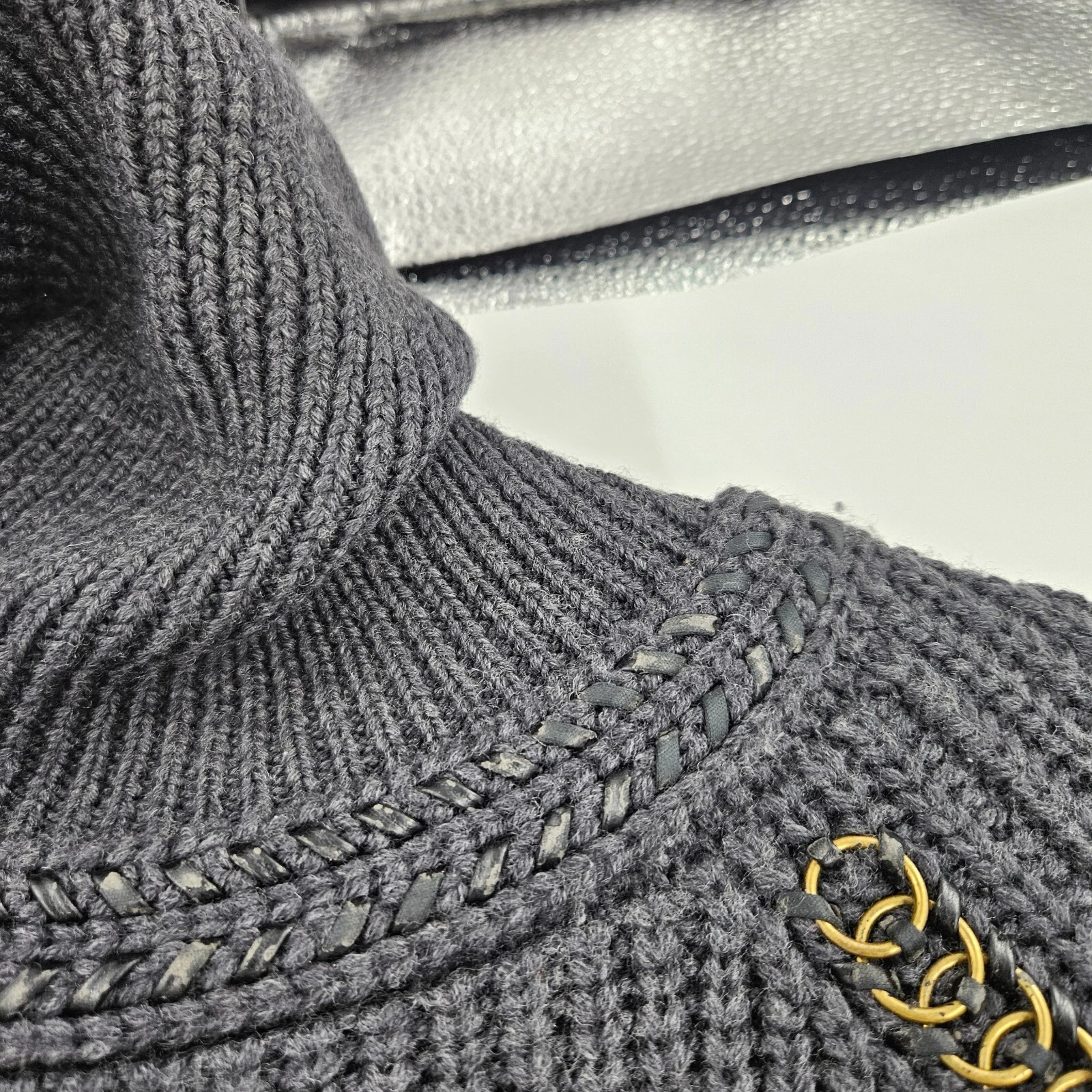 Tory Burch Maglione Vestito Grigio Lana Girocollo Maglia Grossa Pullover Mini Taglia XS