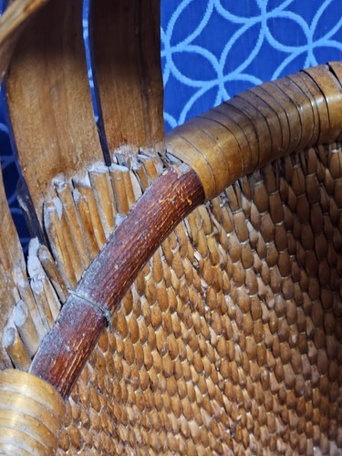 Antique Chinese Asian Bent Handle Rice Gathering Fisherman’s Basket Lacquered - Picture 6 of 17