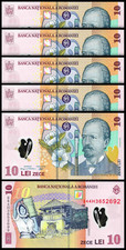 Romania 10 Lei  2018 2024, UNC, 5 Pcs LOT, Consecutive, POLYMER, P-119