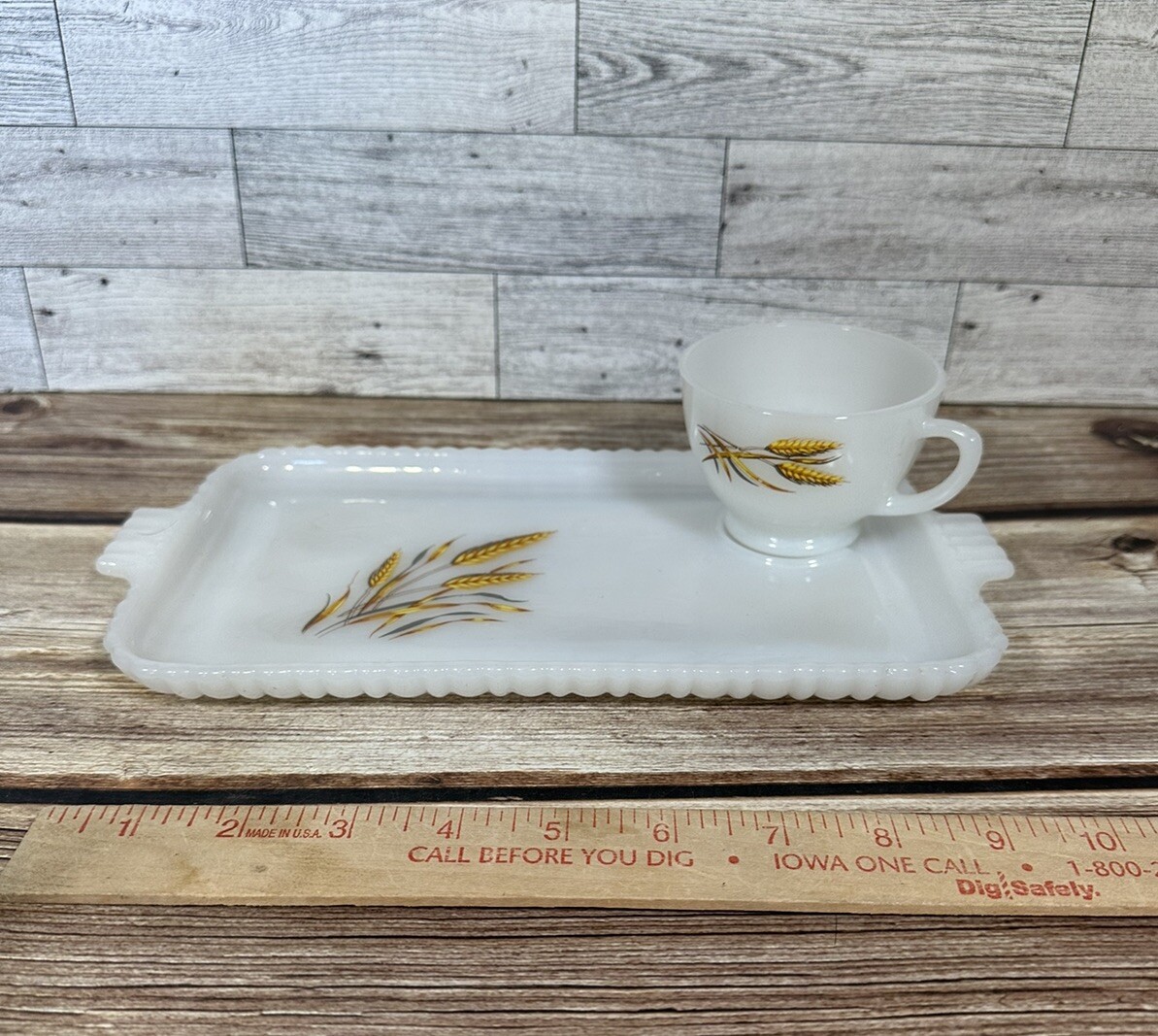 Vintage 1962 Anchor Hocking Fire King Wheat Pattern 7 Piece Snack