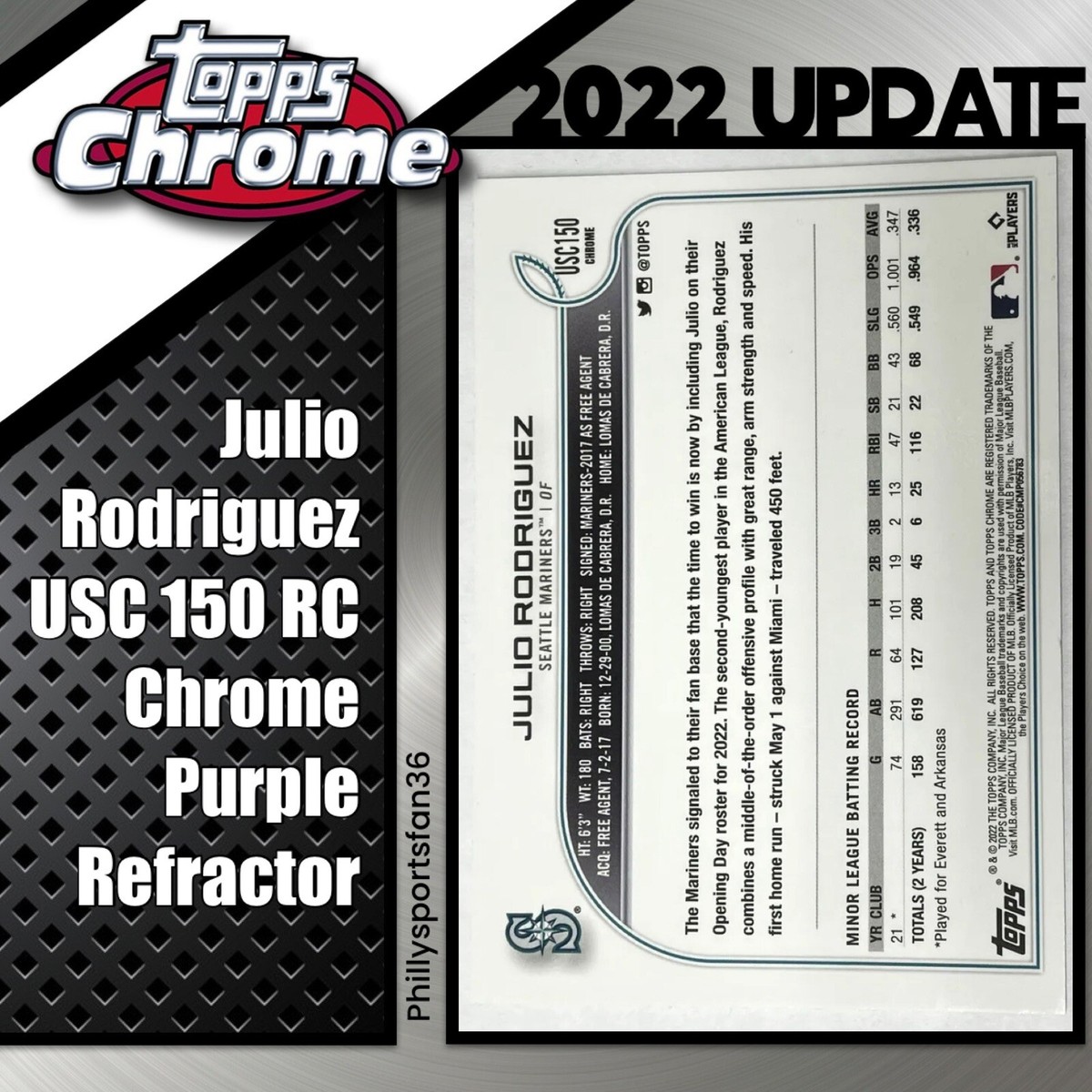 2022 Topps Chrome Update Julio Rodriguez Purple Refractor Rookie