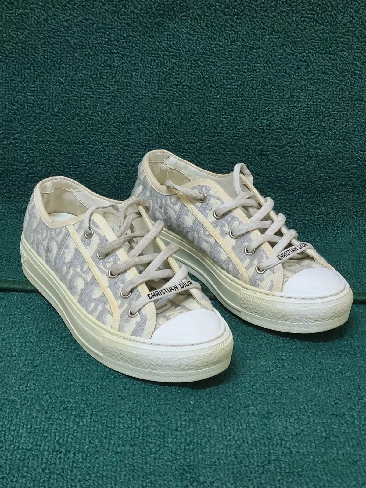 Baskets basses en toile oblique Christian Dior Walk'N'Dior 37 pierre grise