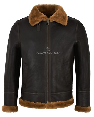 Herren B3 Jacke Ginger Brown Shearling Lammfell Bomber Fliegerjacke RAF NV-65
