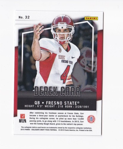 2015 Panini Prizm Draft Picks #32 Derek Carr Fresno State Raiders Saints - Picture 2 of 2