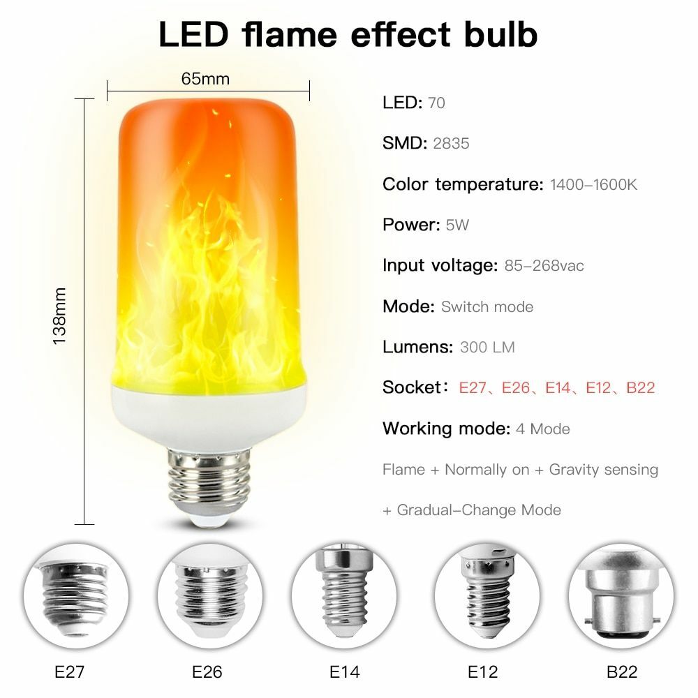 Flame Effect Light Bulb LED Dynamic Multiple Mode Creative Corn Lamp  Decorative | eBay