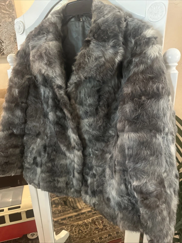 复古兔子毛皮大衣 70 年代波西米亚臀部灰色 — 第 2/4 张图片