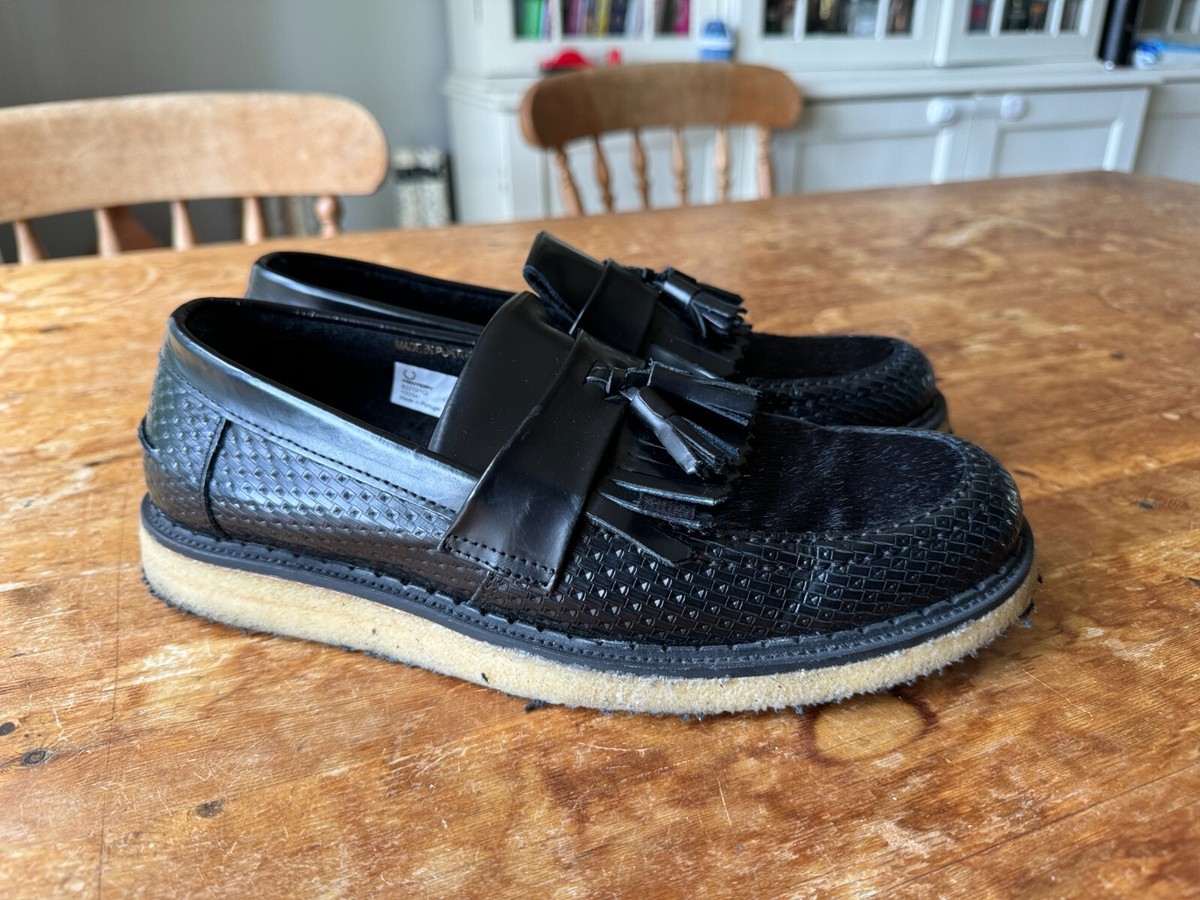 MENS GEORGE COX x FRED PERRY LEATHER LOAFERS TRAINERS UK CASUAL SHOES  BLACK