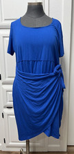 Ava Viv Womens Wrap Skirt Dress Blue Knit Stretch . Short Sleeves Plus Size-2X