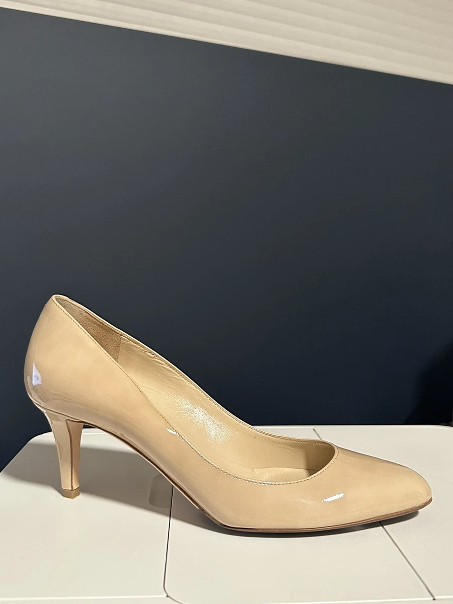 Jimmy Choo Nude Beige Patent Leather Low Heel Round Toe Pump EUR