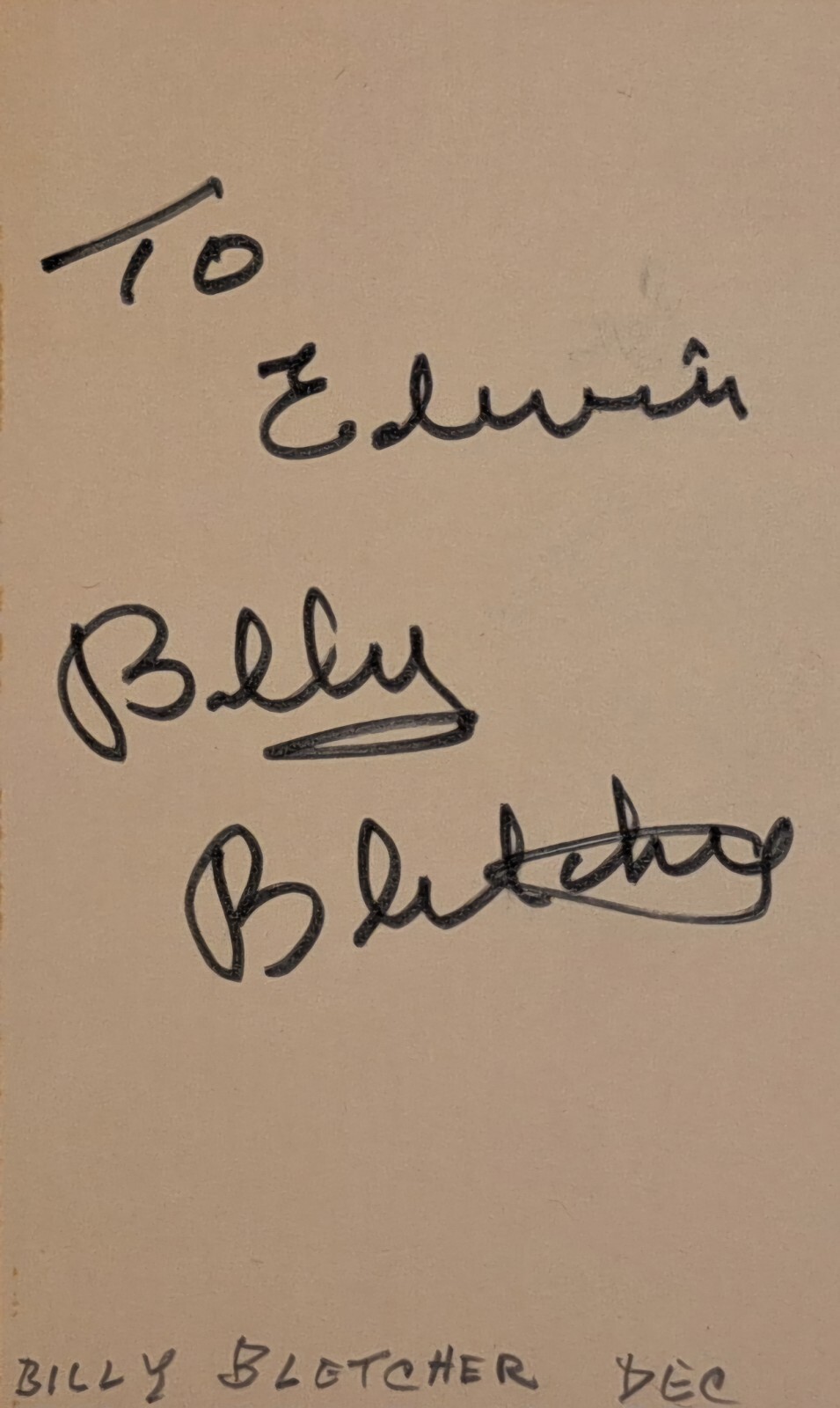 Billy Bletcher Autograph 3x5 Card Disney Voice Actor The Legend Of Sleepy Hollow