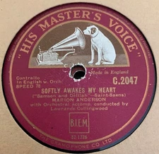 Rare MARION ANDERSON - SOFTLY AWAKE MY HEART 12" HMV C 2047 Shellac