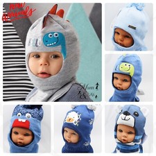 Kids Boys Toddler  Winter Hat Knitted   Hooded Cap Scarf Warm Acrylic